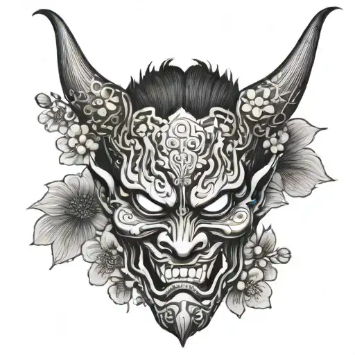 Demon Hanya Mask With Cherry Blossoms