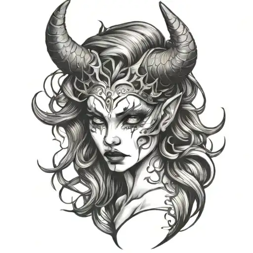 Feminine Demon Linework