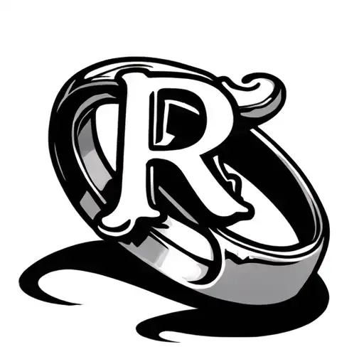Ring Tattoo With Letter R And Heartbeat