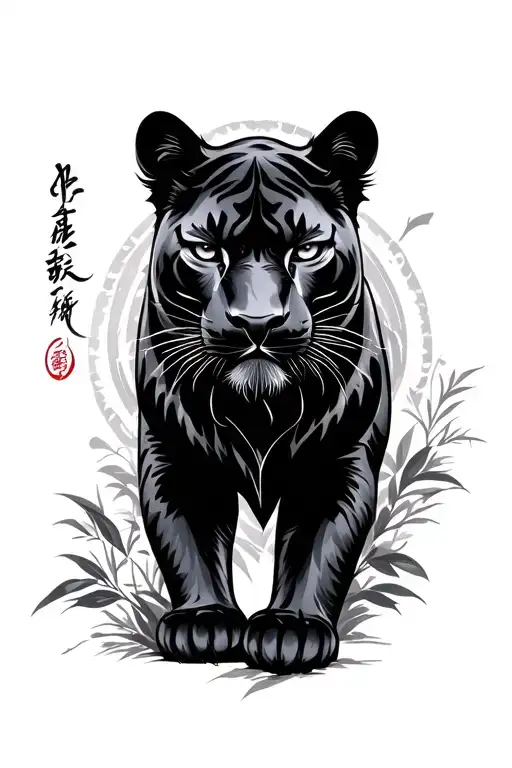 Traditional Black Panther With Signature Style Calligraphy