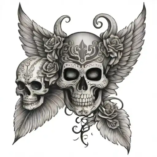 Day Of The Dead Skull Face And Demon Wings