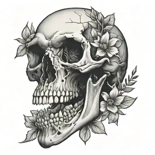 Dinosaur Skull And Flowers