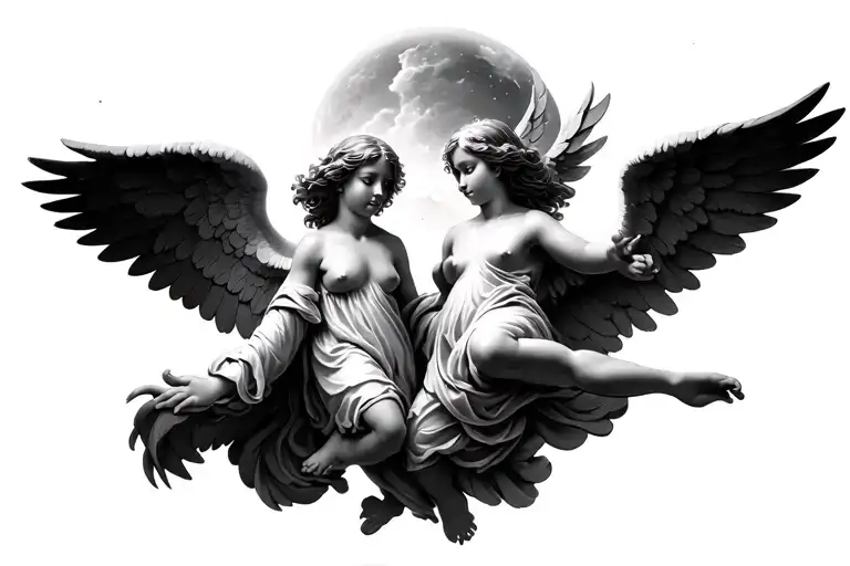 Two Angels One Falling From Heaven And Another Ascending