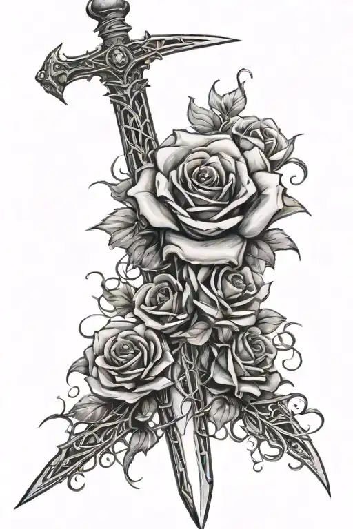 Sword Wrapped In Thorns With Roses Entwined