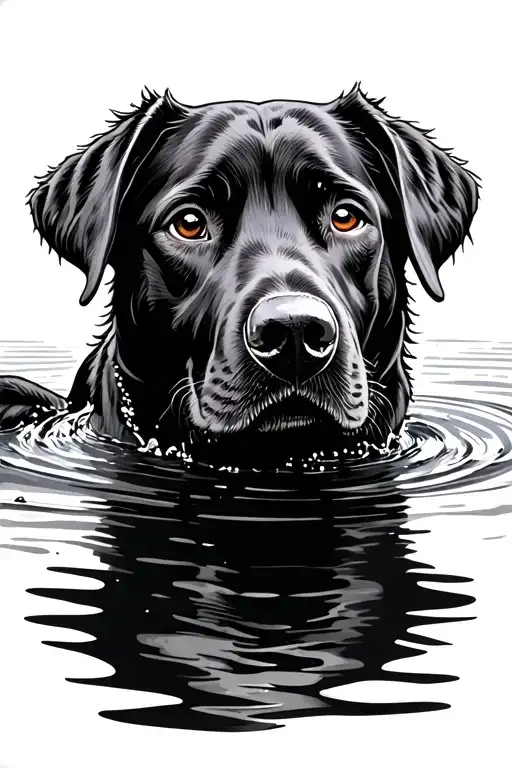 Black Labrador Retriever Swimming In A Pond