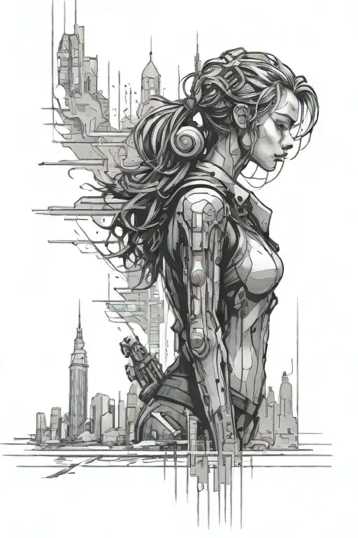 A Girl In A Futuristic Cyberpunk Cityscape