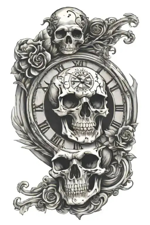Clock And Skull Within A Circle