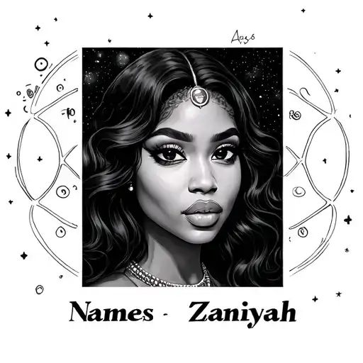 Names Zamiyah Next To A Atronut In Space Surrounded Black Woman And Extra Eyes