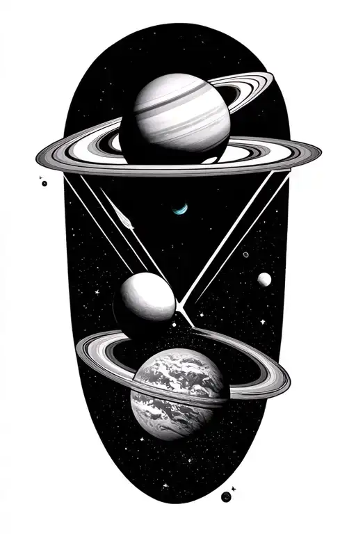 Ominous Solar System With Saturn Getting Sucked Inside Of An Upside Down Triangle