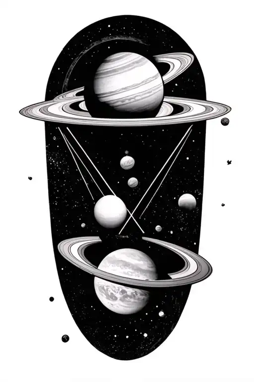 Ominous Solar System With Saturn Getting Sucked Inside Of An Upside Down Triangle