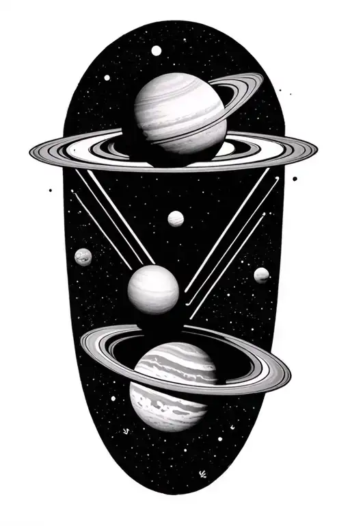 Ominous Solar System With Saturn Getting Sucked Inside Of An Upside Down Triangle