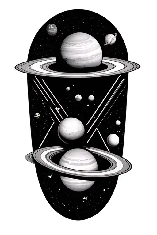 Ominous Solar System With Saturn Getting Sucked Inside Of An Upside Down Triangle