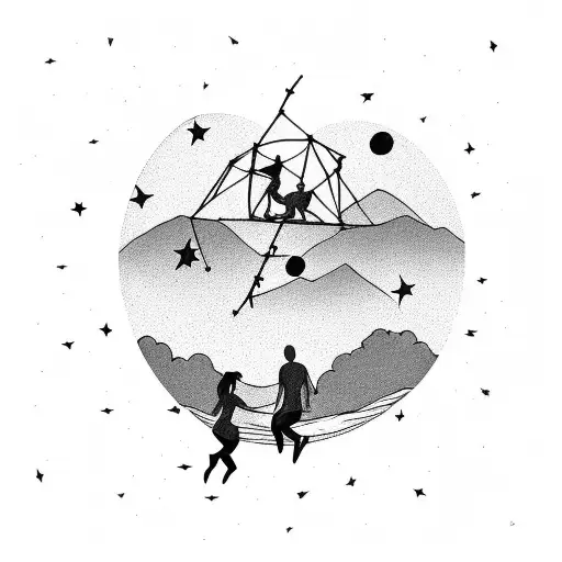 2 People Lying On A Trampoline Pointing At A Shooting Star With The Rocky Mountains In The Back