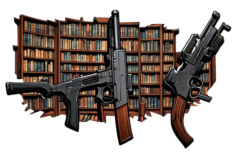 Huge Library With Book Shelves And Ak47s