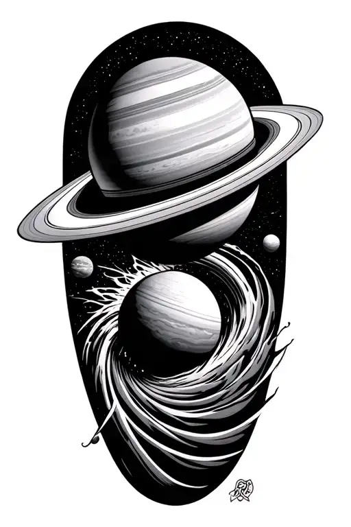 Warlock Solar System With Saturn Getting Sucked Inside Of A Vortex