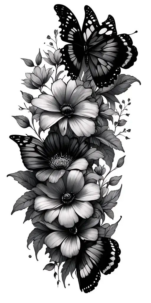 Butterflies And Flowers Intertwined