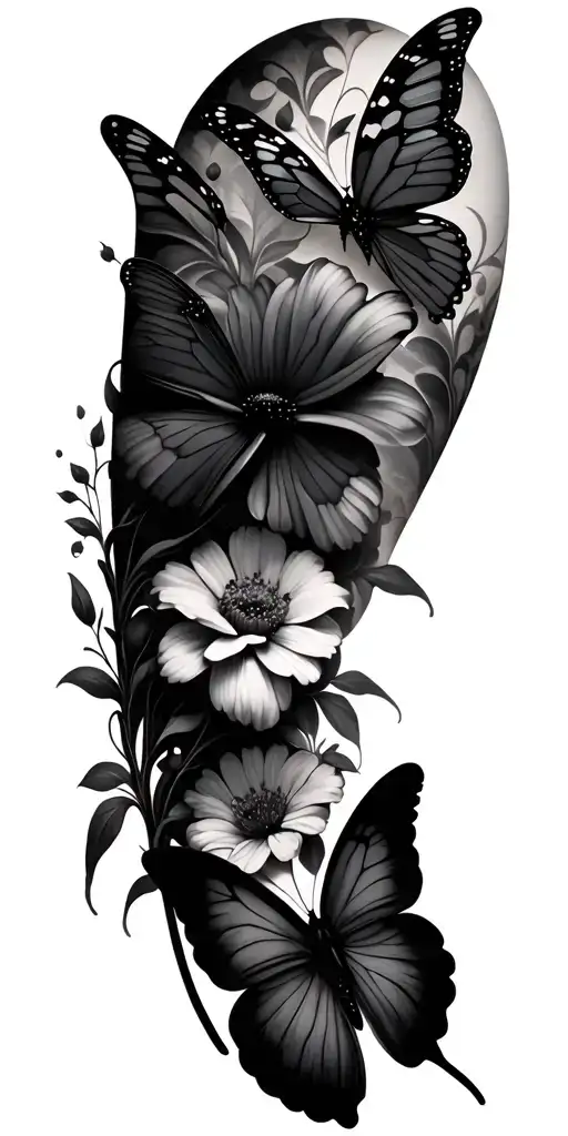 Unique Sleeve Tattoo Butterflies Flower