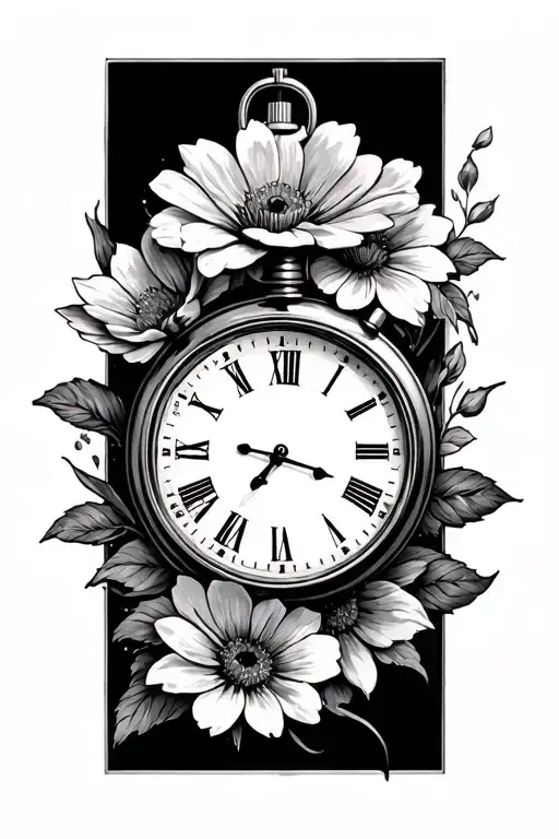 Flowers Intertwine With Stop Watch With Time