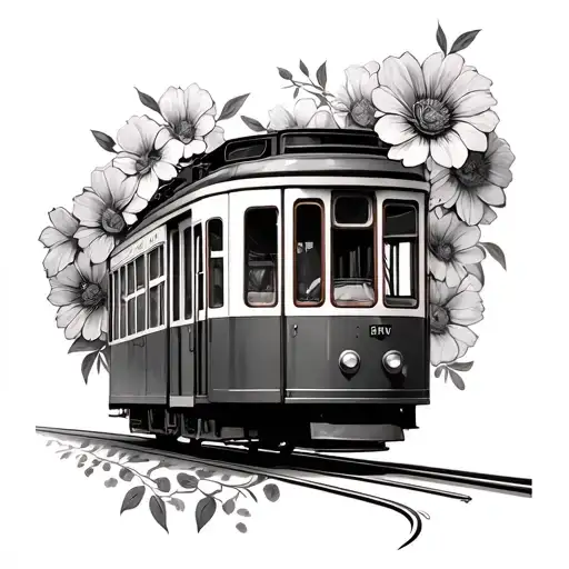Tram Side With Flowers Black