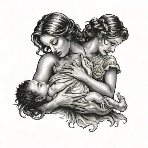 Mother 2 Children Breastfeeding