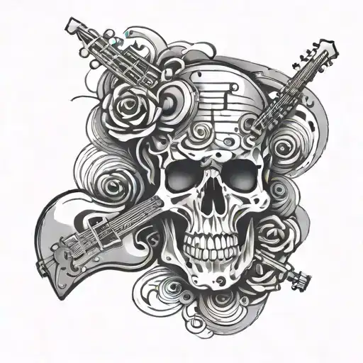 An Abstract Composition Of Musical Instruments Forming A Skull Shape