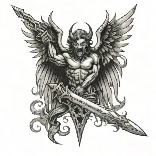 Demon Daggers From Lucifer With Angel Wings Spread Wide