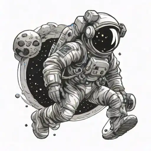 An Astronaut Exploring A Planet With A Mysterious Black Hole In The Background