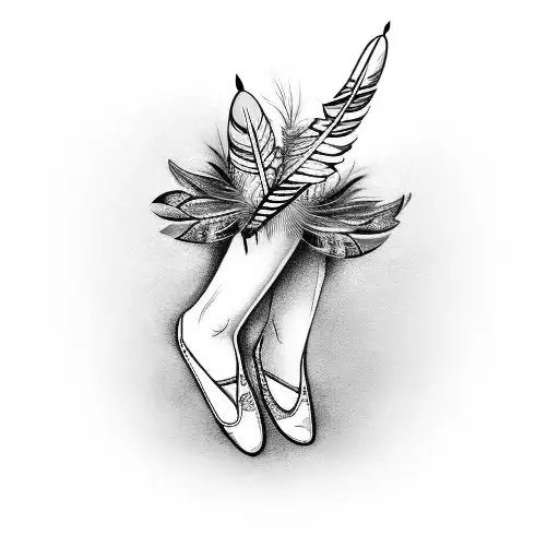 A Whimsical Tattoo Featuring A Ballet Slipper Transformed Into A Bird With Intricate Feather Details