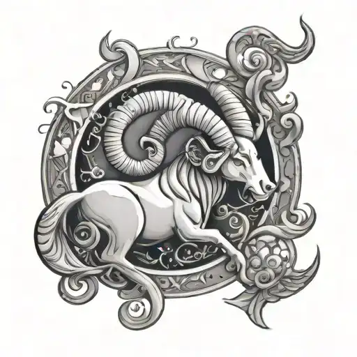 Zodiac Sign Aries Symbol Surrounded By Heavenly Bodies