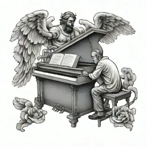 Dad Playing Piano In Heaven Surrounded