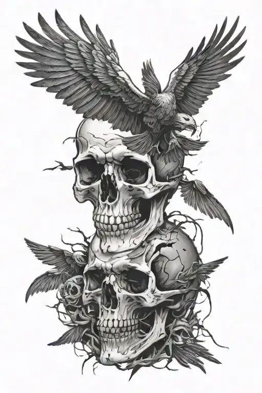 Skull Disintegrating Into Crows Flying
