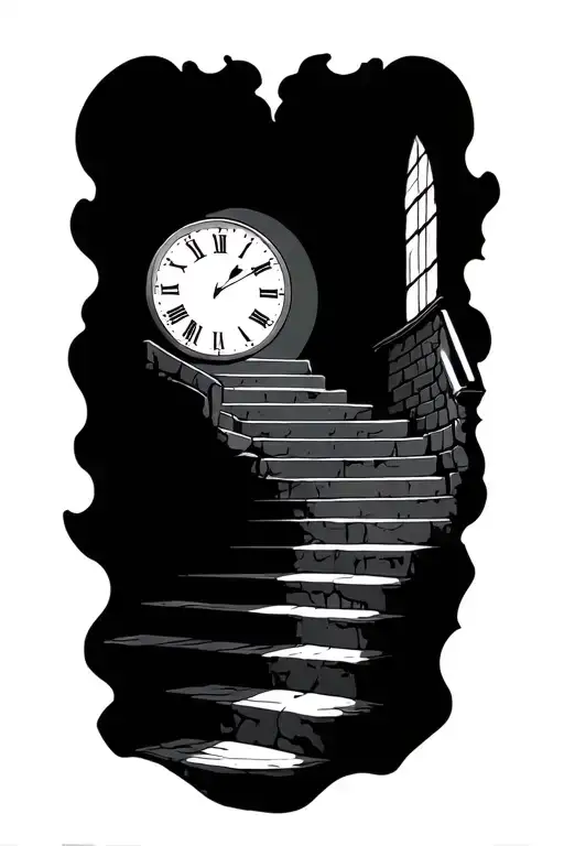 Clock And Stairs Going Into Heaven