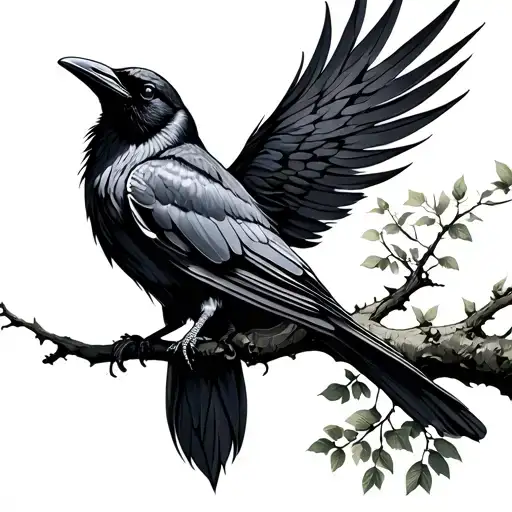 Crow With A Tree And Nature