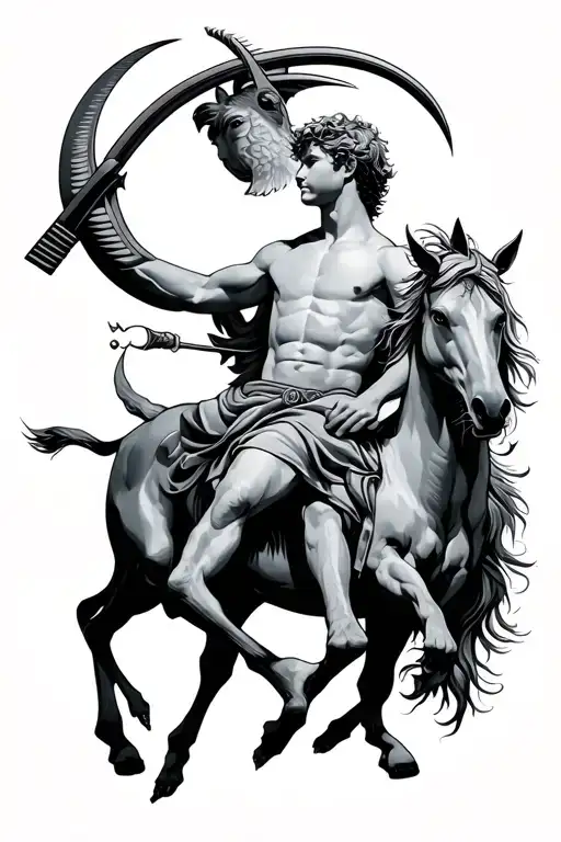 Sagittarius Zodiac Sign With Boy Sitting On Back Of Sagittarius