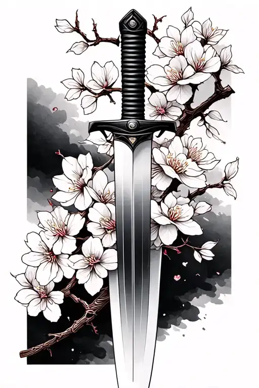 Katana With A Sakura Branch Of 15 Centimeters