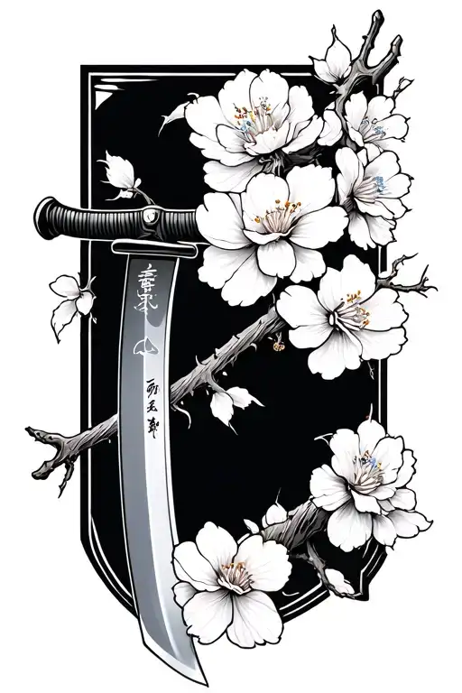 Katana With A Sakura Branch Of 15 Centimeters