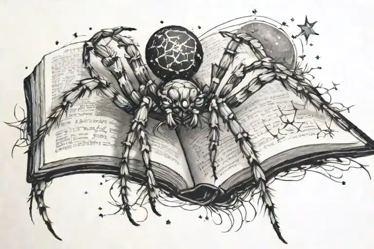 A Spider Reading A Book Under A Starry Night Sky
