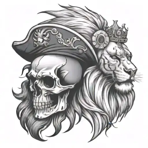 Skull And Pirate And Lion Head Wearing