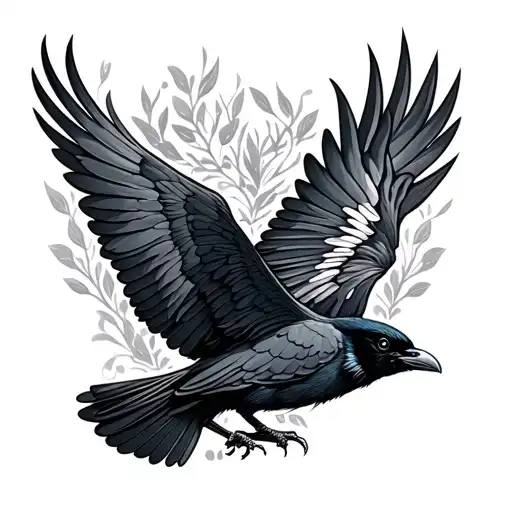 Hungarian Embroidery With Crow Flying