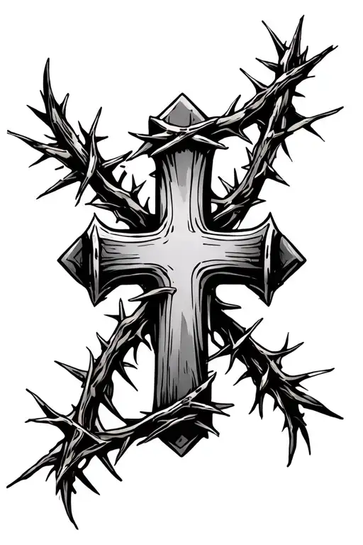 Simple Cross With Crown Of Thorns