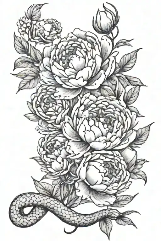 Peonies And Snake Wrapped