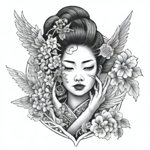 Wing And Geisha Covering Her Face