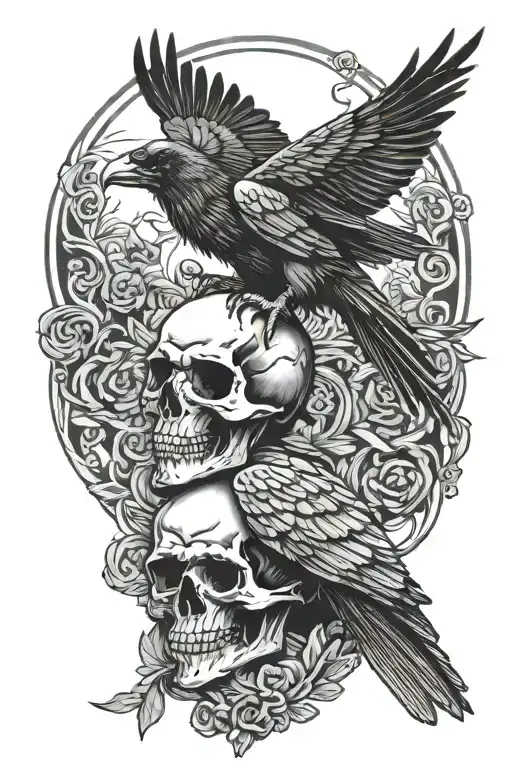Skull Raven Odin Sitting Alone