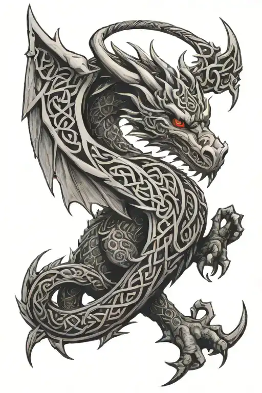 Celtic Dragon With Celiac Cross And Knot