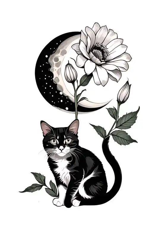 Flowers With Moon With A Cat's Leg