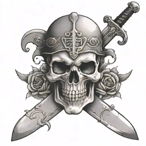 Skull With Sword Going Through The Middle Top Down