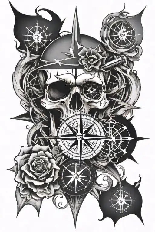 Skull And Compass Rose Surrounded