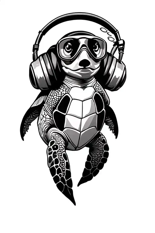 Snorkeling Turtle Wearing Headphones