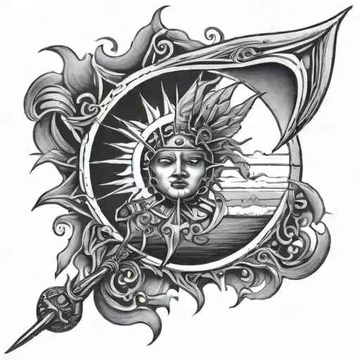 Spitting Wrapped Around A Spear And Sun Setting