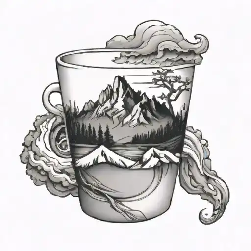 A Coffee Cup With A Mountain Landscape Inside